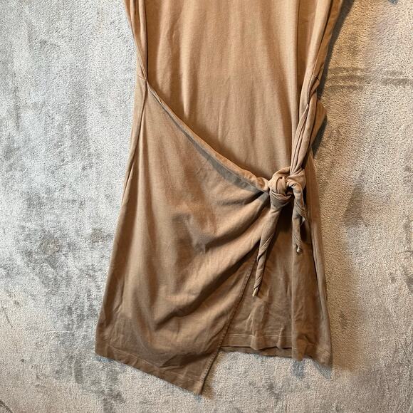 Theory Tie-Waist T-Shirt Dress Minimalist Taupe Casual Everyday Style Size XS - Picture 5 of 5